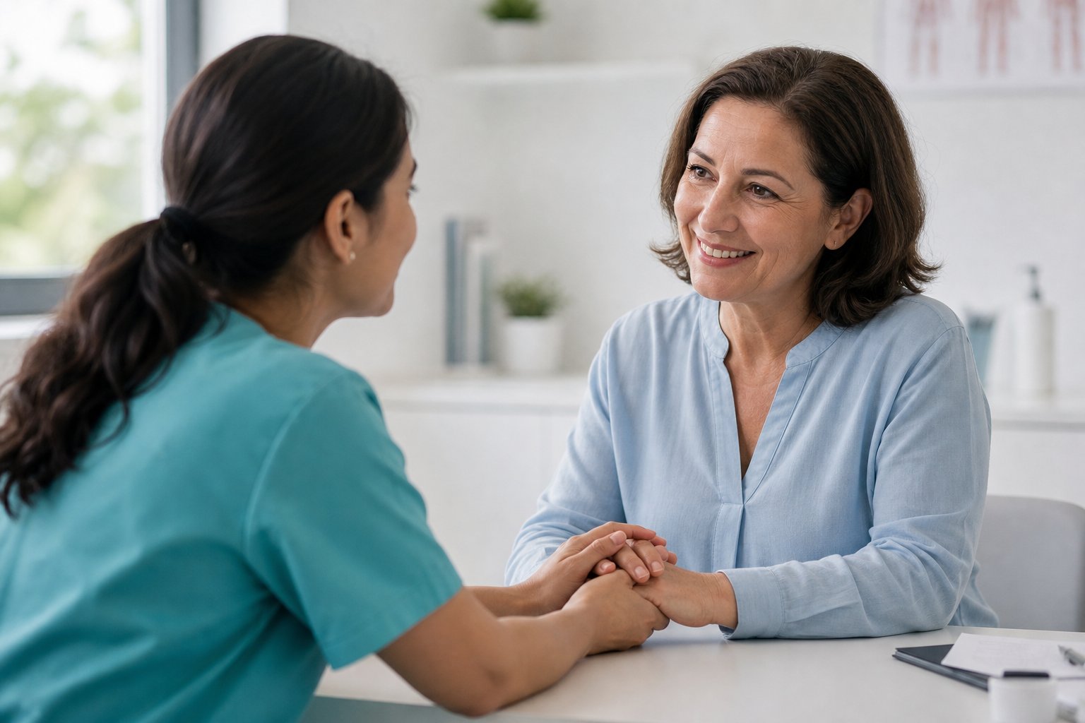 A Life Vitality Health practitioner reassuring a patient